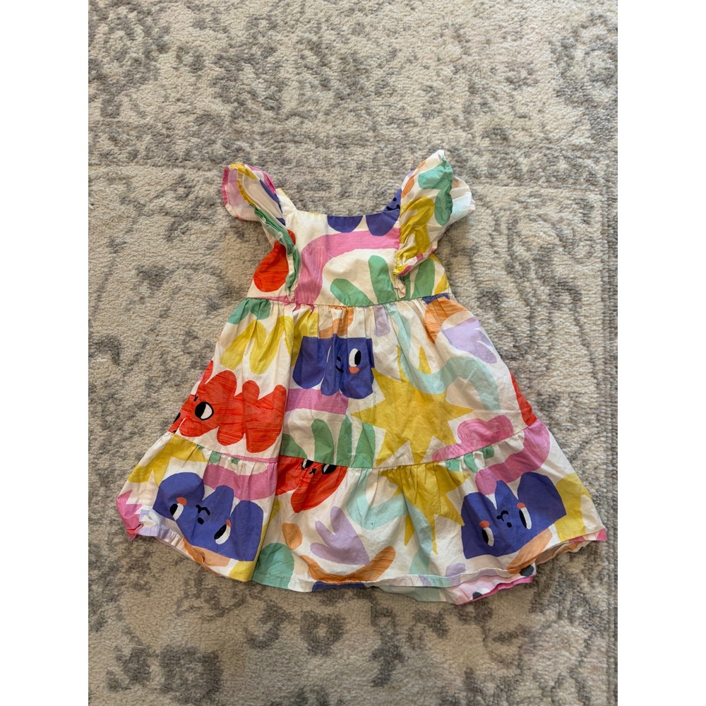 H&M x Liunic Baby Girls Abstract Face Print Ruffle Tiered Cotton Dress 9-12M